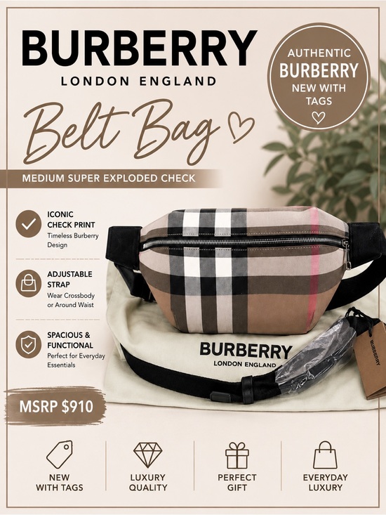 Burberry Handbags - Burberry Medium Super Exploded Check Belt Bag Crossbody Waist Pack MSRP $910
